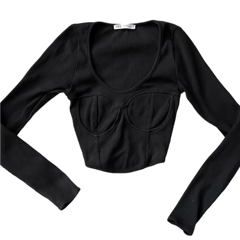 Zara Long Sleeve Ribbed Corset Crop Top Size Small